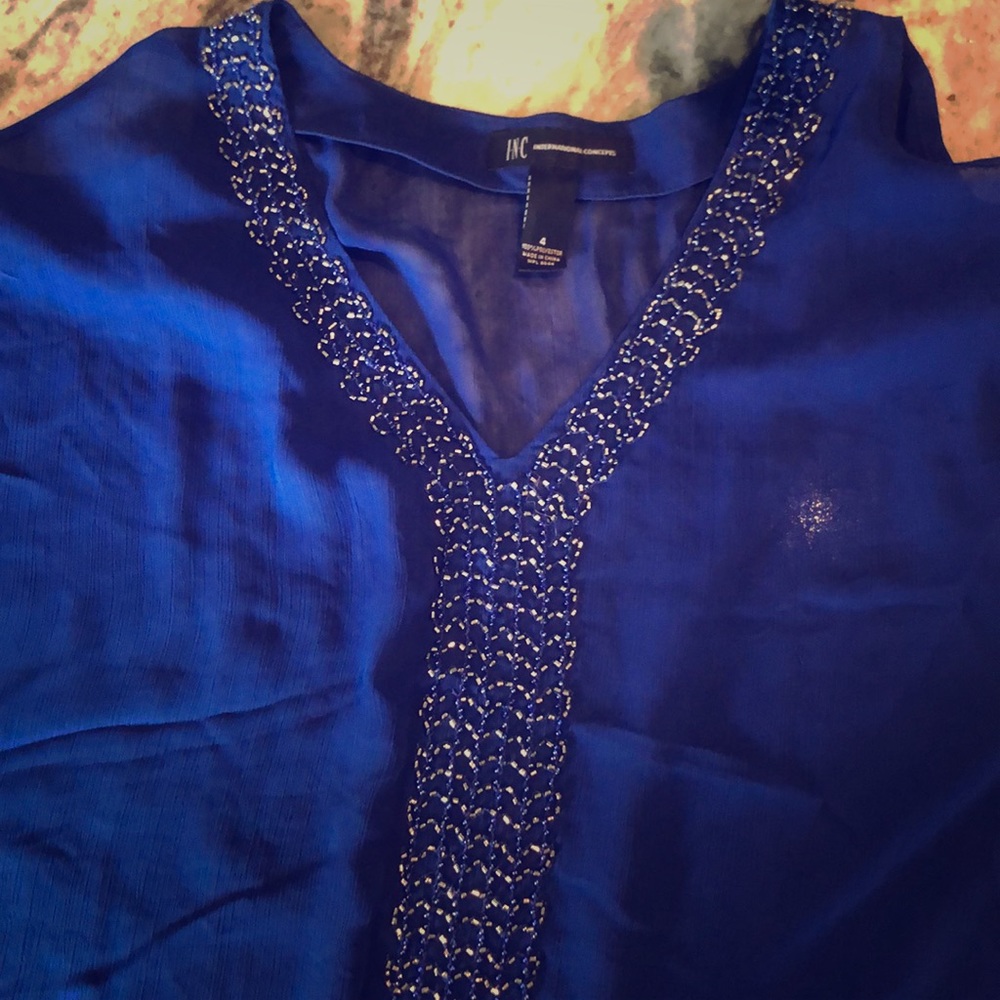 Blue beaded see-through blouse